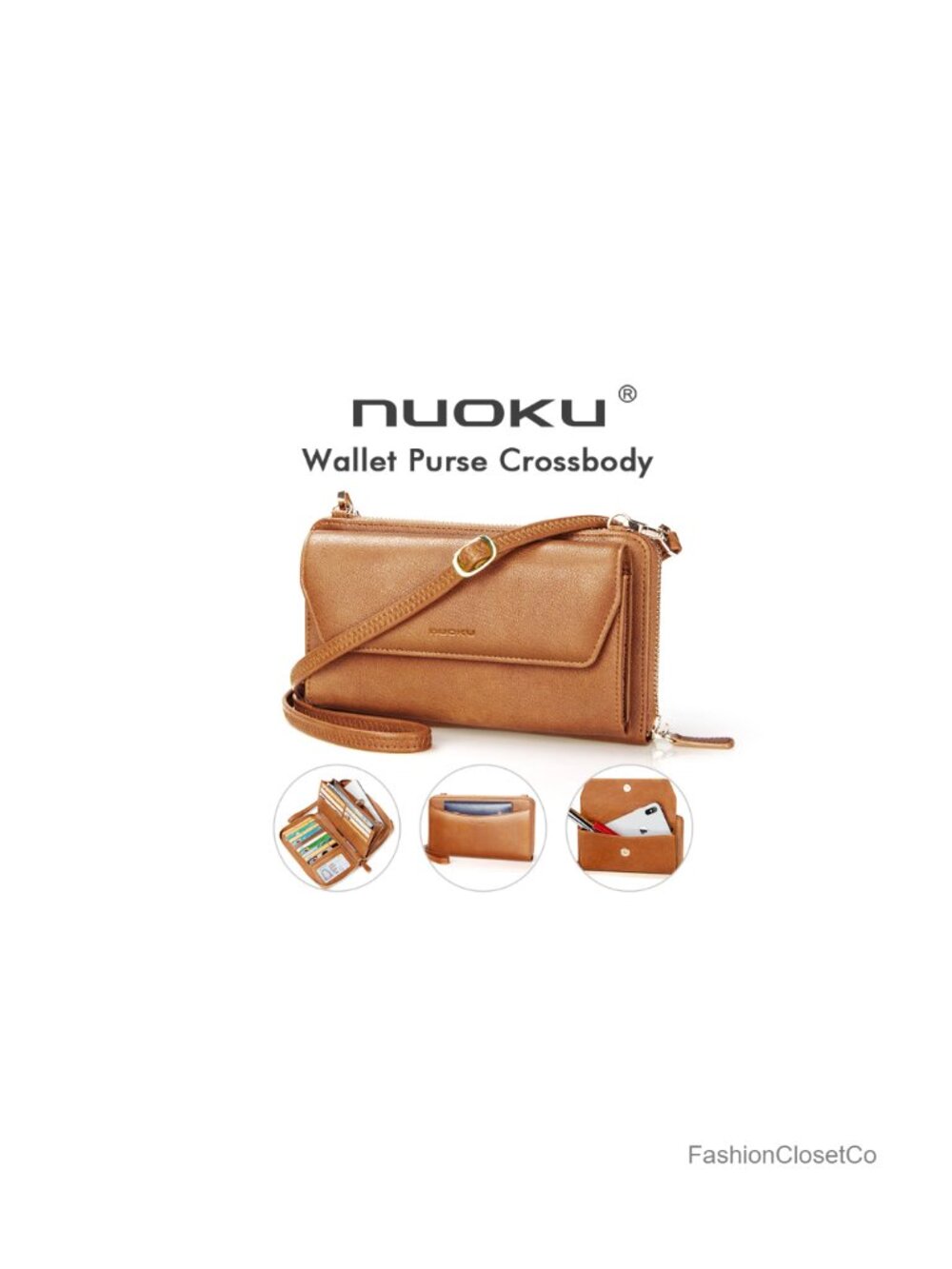 RFID Blocking Wristlet Wallet, Zip-Around Crossbody Clutch with 2 Removable - Picture 6 of 6